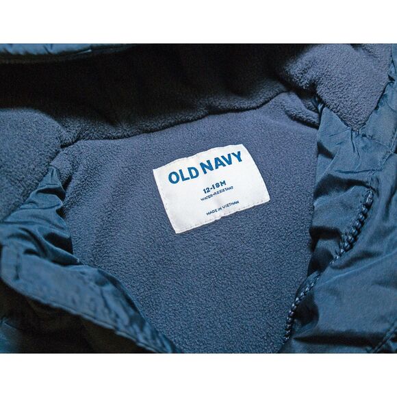 Old Navy Unisex Baby Puffer Coat 12–18M | Navy Coat with Bear Ear Hood - Picture 4 of 4